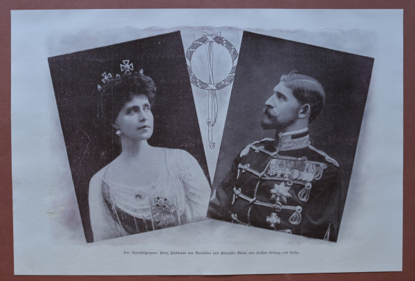 Art Print Romania 1909 successor pair Prince Ferdinand of Romania and Princess Maria of Sachsen Koburg and Gotha